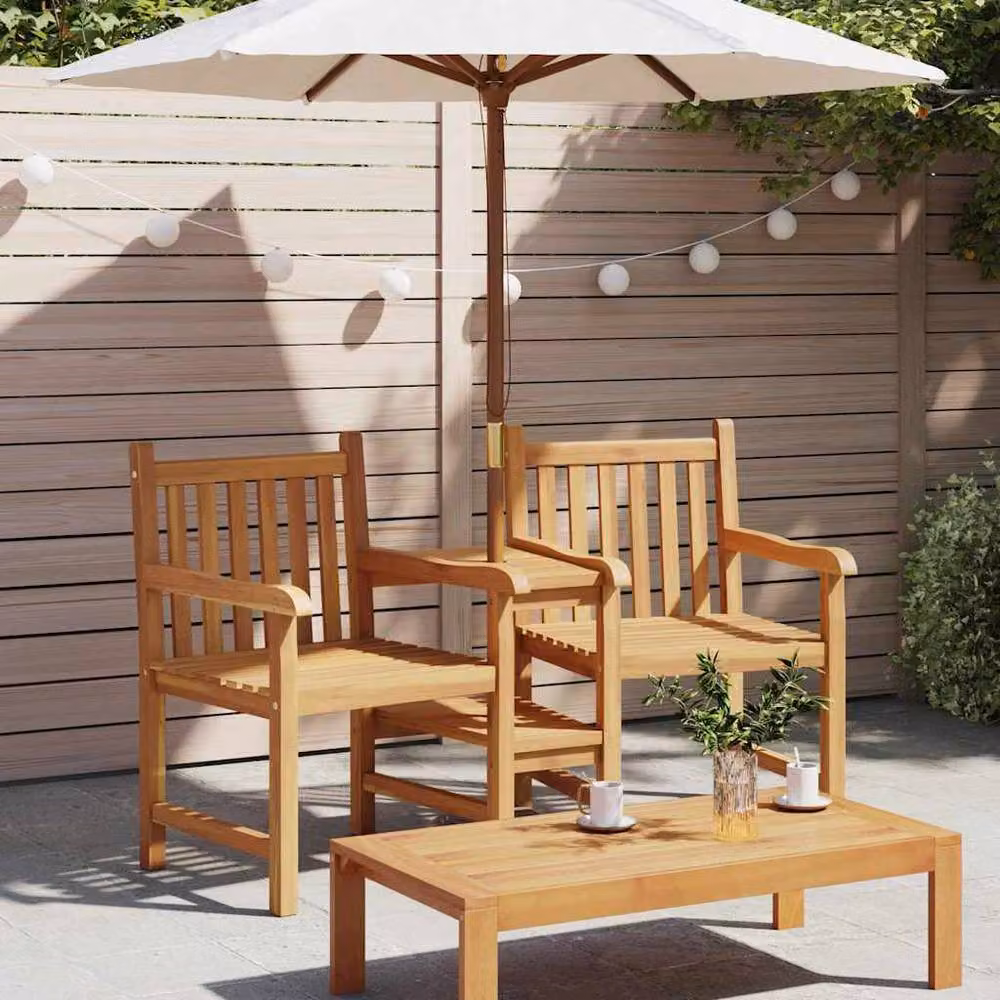 Berkfield Home Geometric Outdoor Chairs with Storage Shelf in Brown Solid Teak Wood – 4