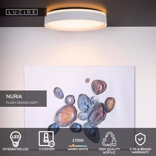 Lucide Nuria Dimmable LED Flush Ceiling Light, White, Ø 40 cm – 2