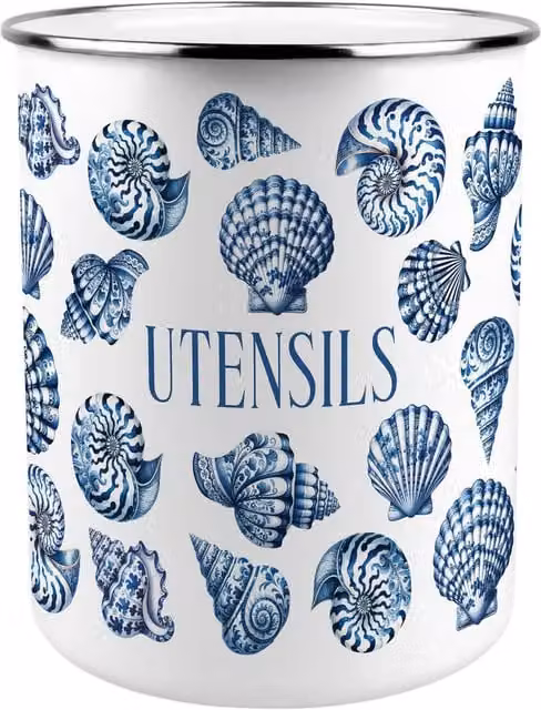 Purely Home Blue and White Ceramic Freestanding Kitchen Utensil Holder