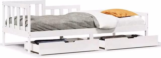 Berkfield Home Solid Wood Daybed with Drawers in White, W/D/H: 80 x 200 cm
