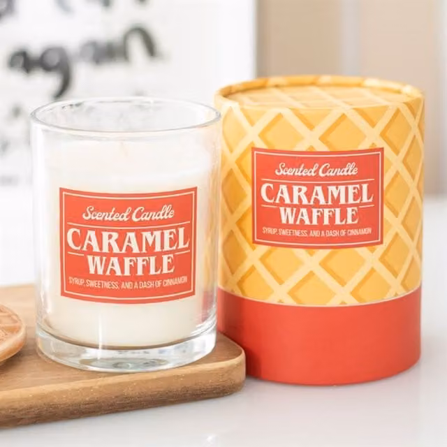 KDMK Caramel Waffle Scented Tabletop Candle with Sweet Cinnamon Syrup Aroma, 40 g, White