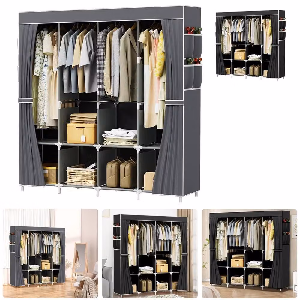 PAWNORA Black Fabric Wardrobe with Hanging Rod and Internal Shelving, W: 45.0 cm, D: 45.0 cm, H: 170.0 cm – 3