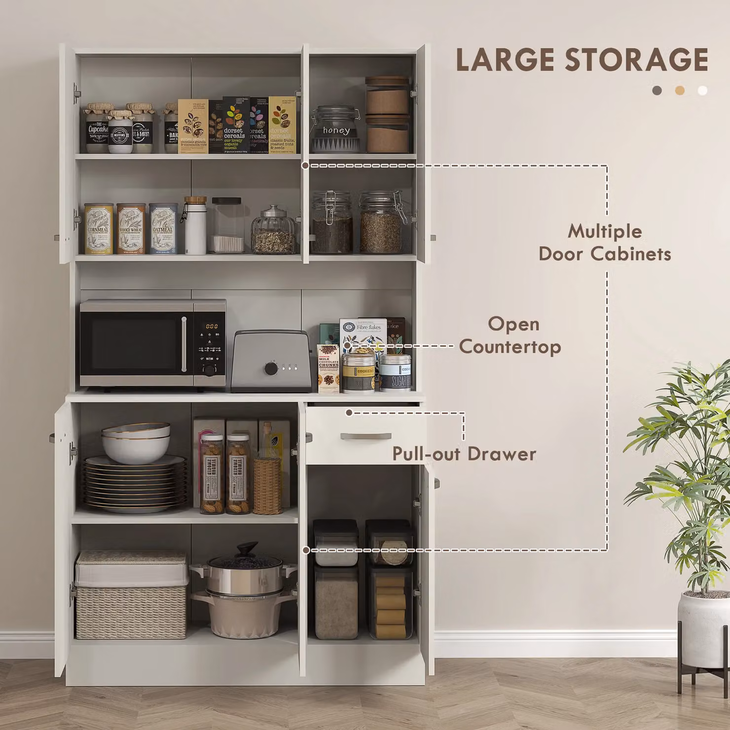 HOMCOM Modern Freestanding Kitchen Tall Unit in White with Hinged Doors and Drawers, H 180 x W 101 x D 39 cm – 3