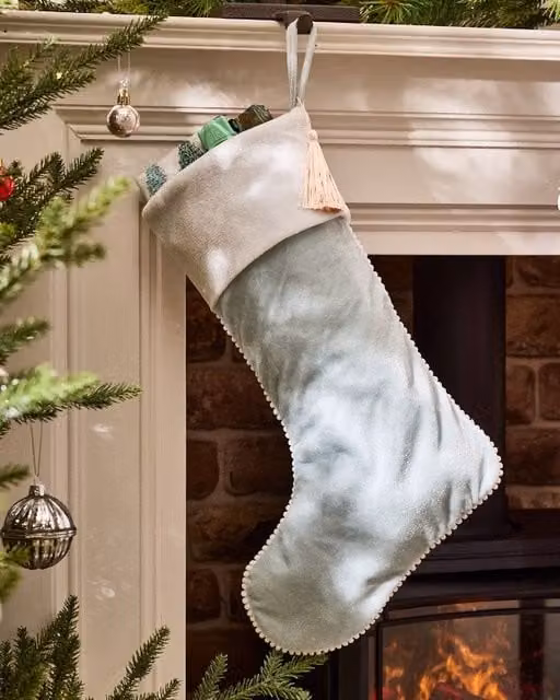 Dibor Set of 4 Berkeley Velvet Christmas Stockings in Light Blue