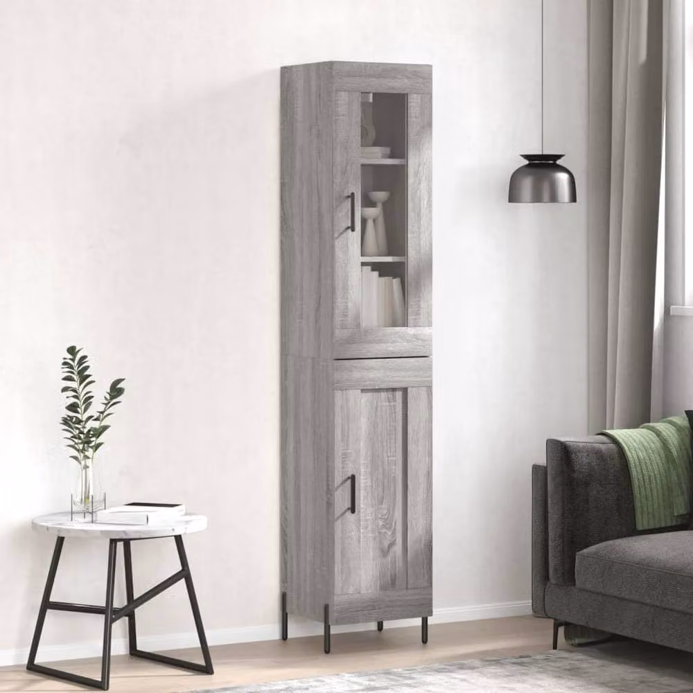 Berkfield Home Grey Sonoma Highboard with Glass Doors, H 180 x W 34.5 x D 34 cm – 2