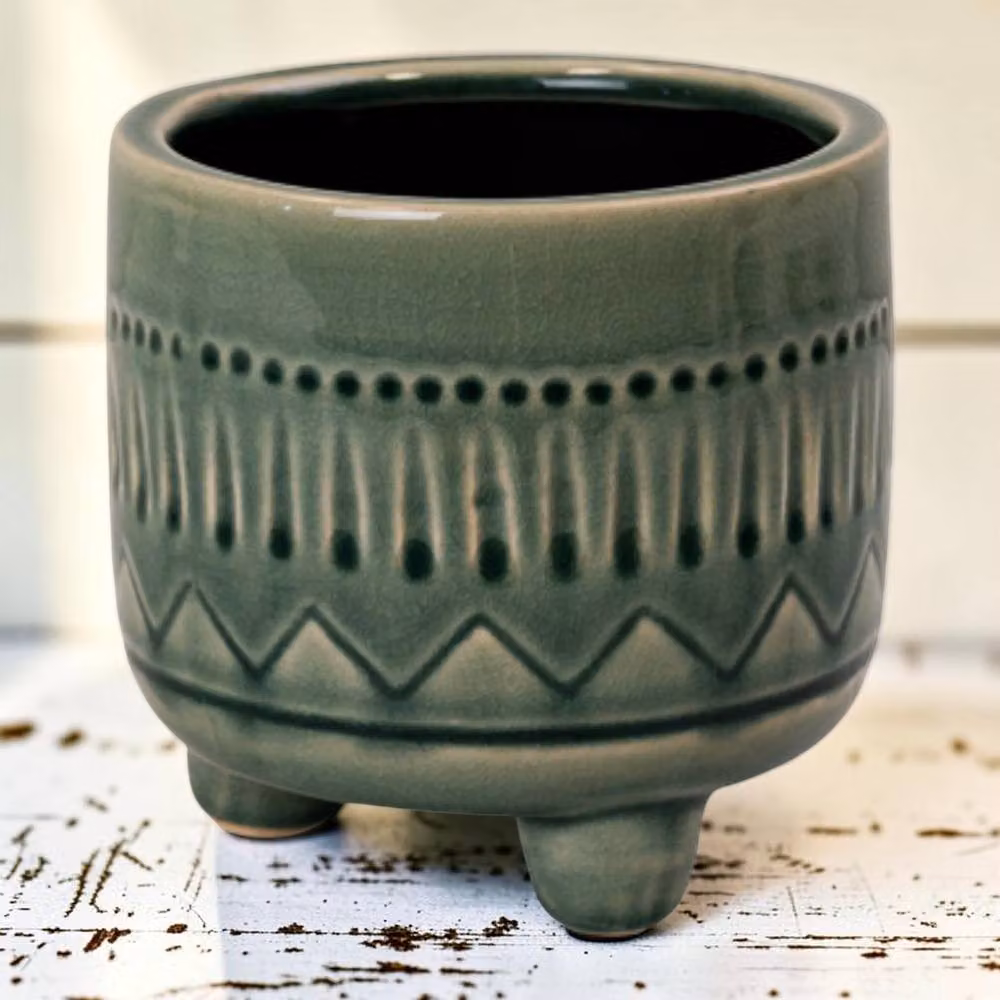 Four Candle Green Glazed Ceramic Small Indoor Plant Pot – 2