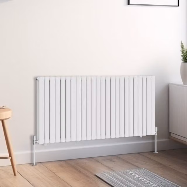 Right Radiators Oval Double Panel Horizontal Radiator, White, Width: 141.6 cm, Height: 60 cm