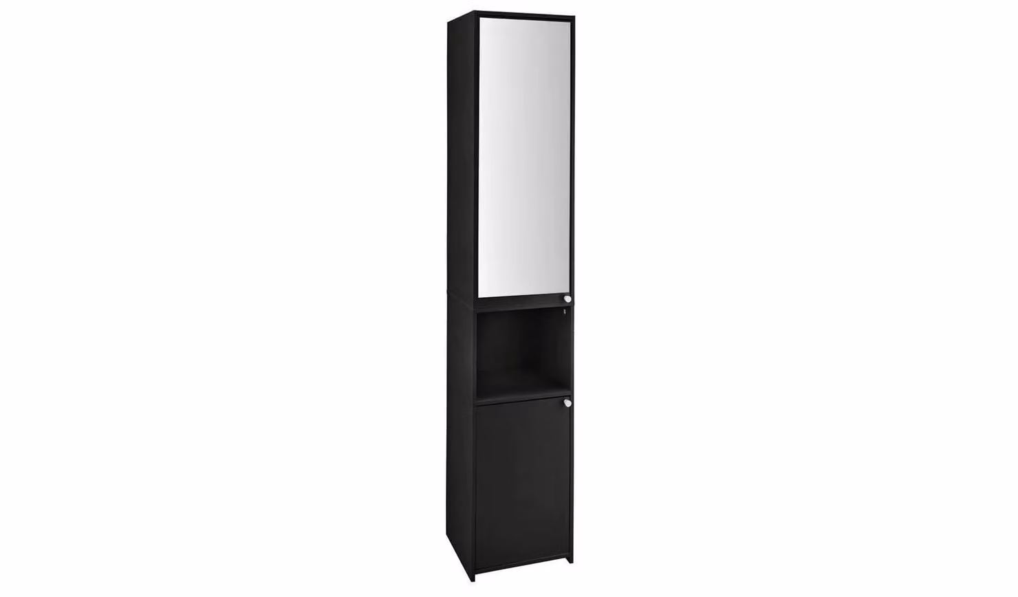 Cheap Furniture Warehouse Black Mirrored Tallboy Bathroom Storage Organiser, H 170 x W 33 x D 30 cm