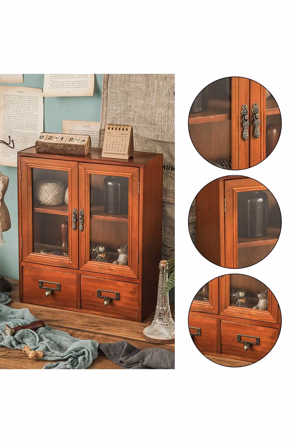 Living and Home Retro Brown Wooden Desktop Storage Organizer – 3