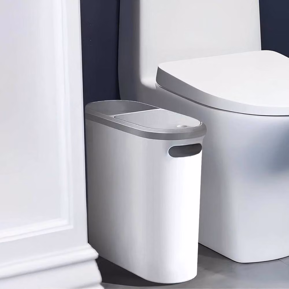 Kelvenix White 10L Plastic Touch Bathroom Trash Can – 3