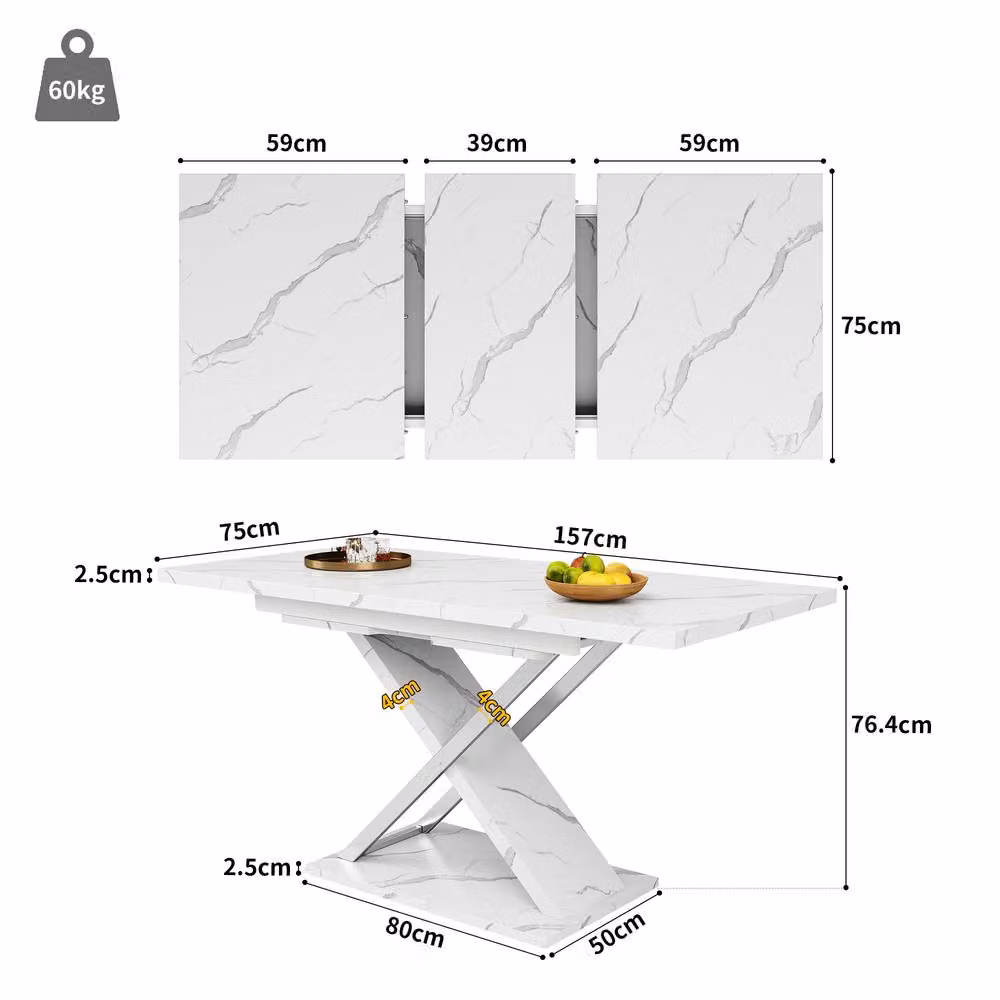 BTM Extendable Rectangular Dining Table with X-Frame Legs in White – 2