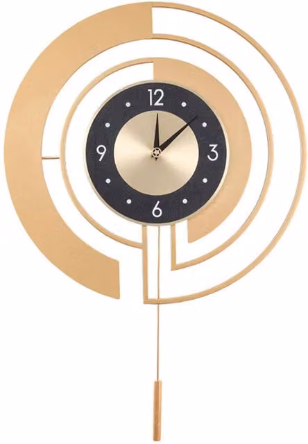 Living and Home Modern Round Gold and Black Silent Wall Clock with Pendulum, Diameter: 45 cm