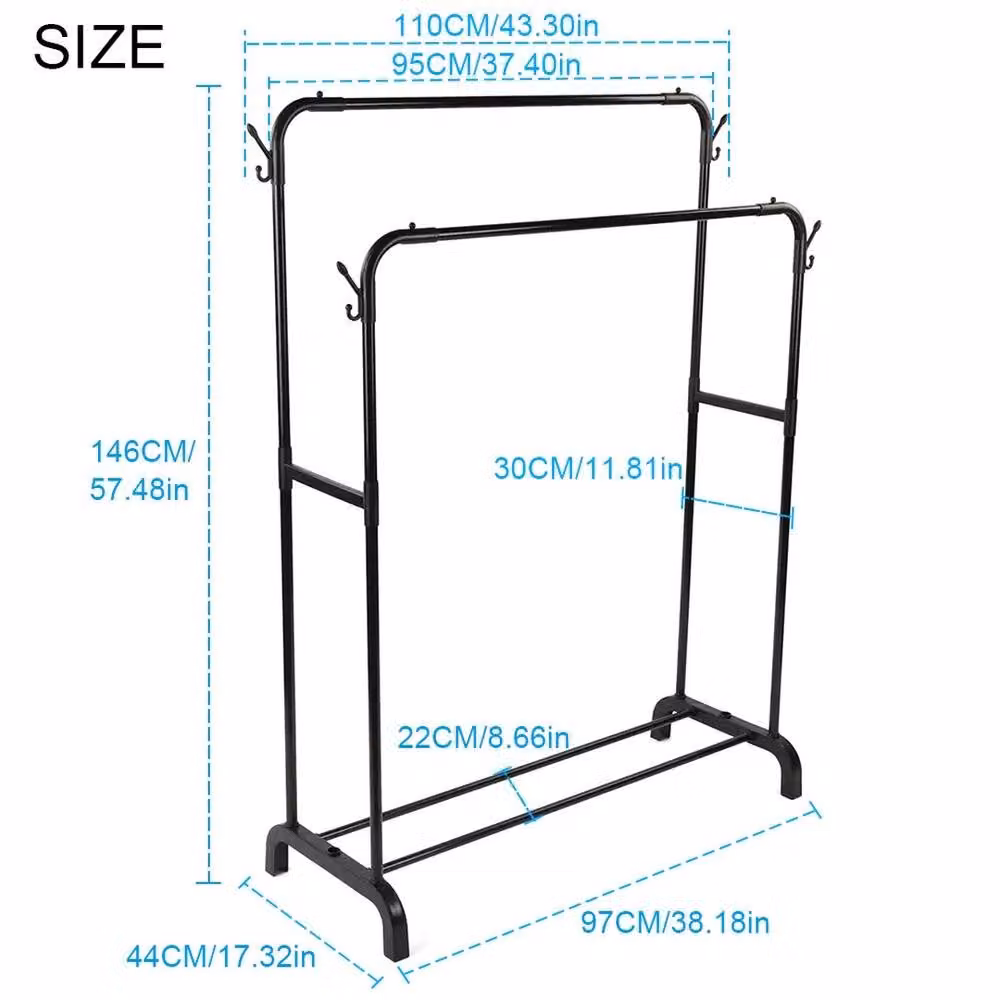 NESTLUNE Heavy Duty Double Rail Garment Rack Clothing Display Stand in Matt Black W/D/H: 100 x 100 x 100 cm – 2