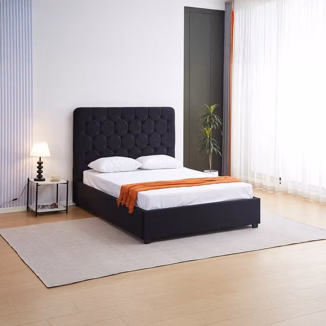 Seconique Madison Ottoman Bedframe in Black Velvet, W/D/H: 180 x 200 cm