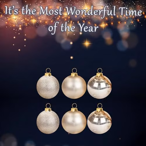 VFM e-Store Set of 6 Round Christmas Bauble Hanging Tree Ornaments in Gold and Beige, 10 cm – 3
