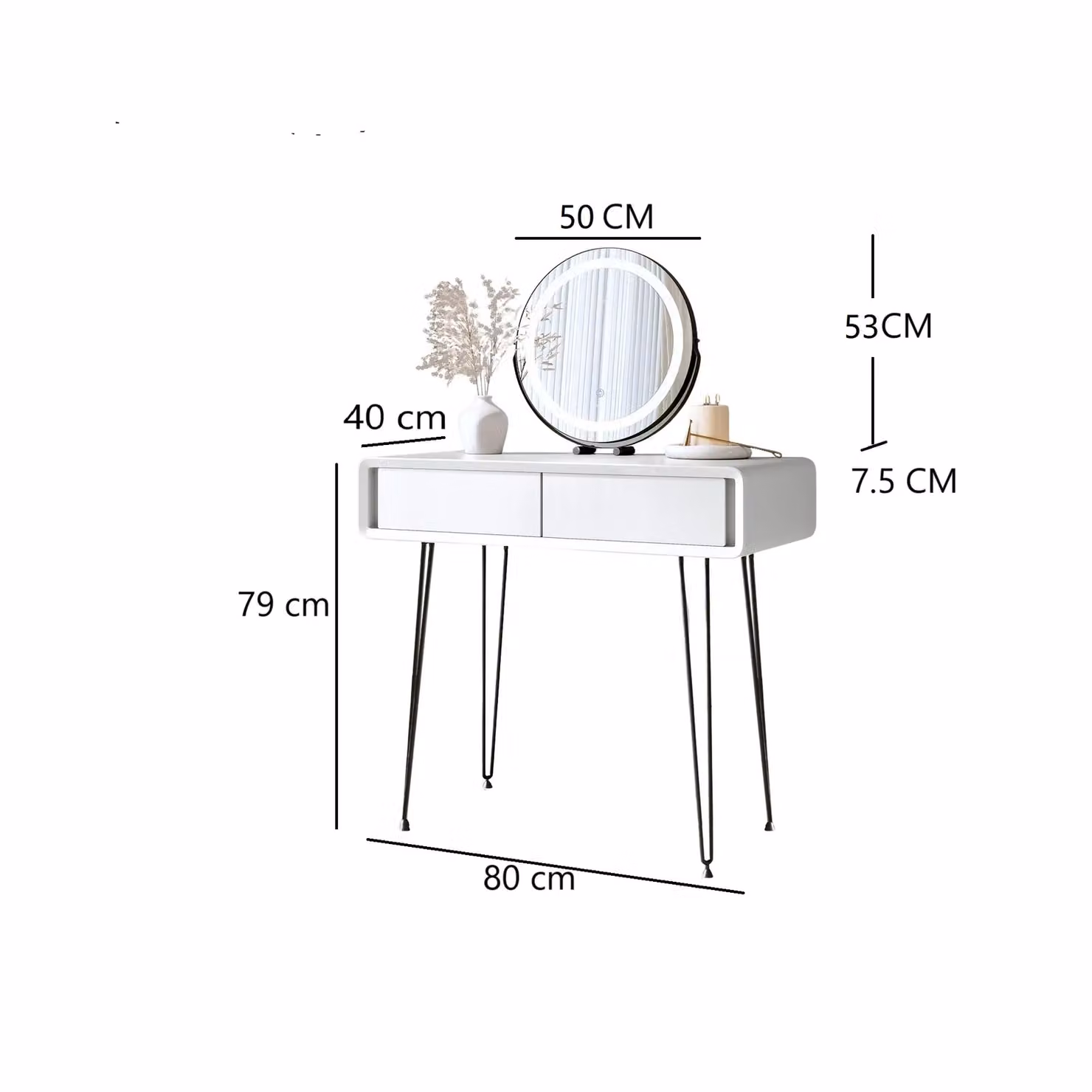 CARME HOME Piper White Dressing Table with Riley Black LED Mirror – 2