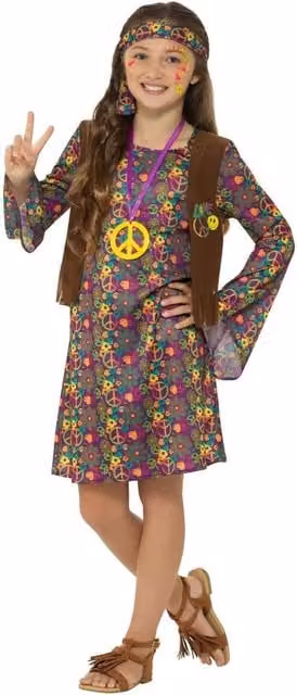 Smiffys Girls Hippie Costume Set in Multicoloured