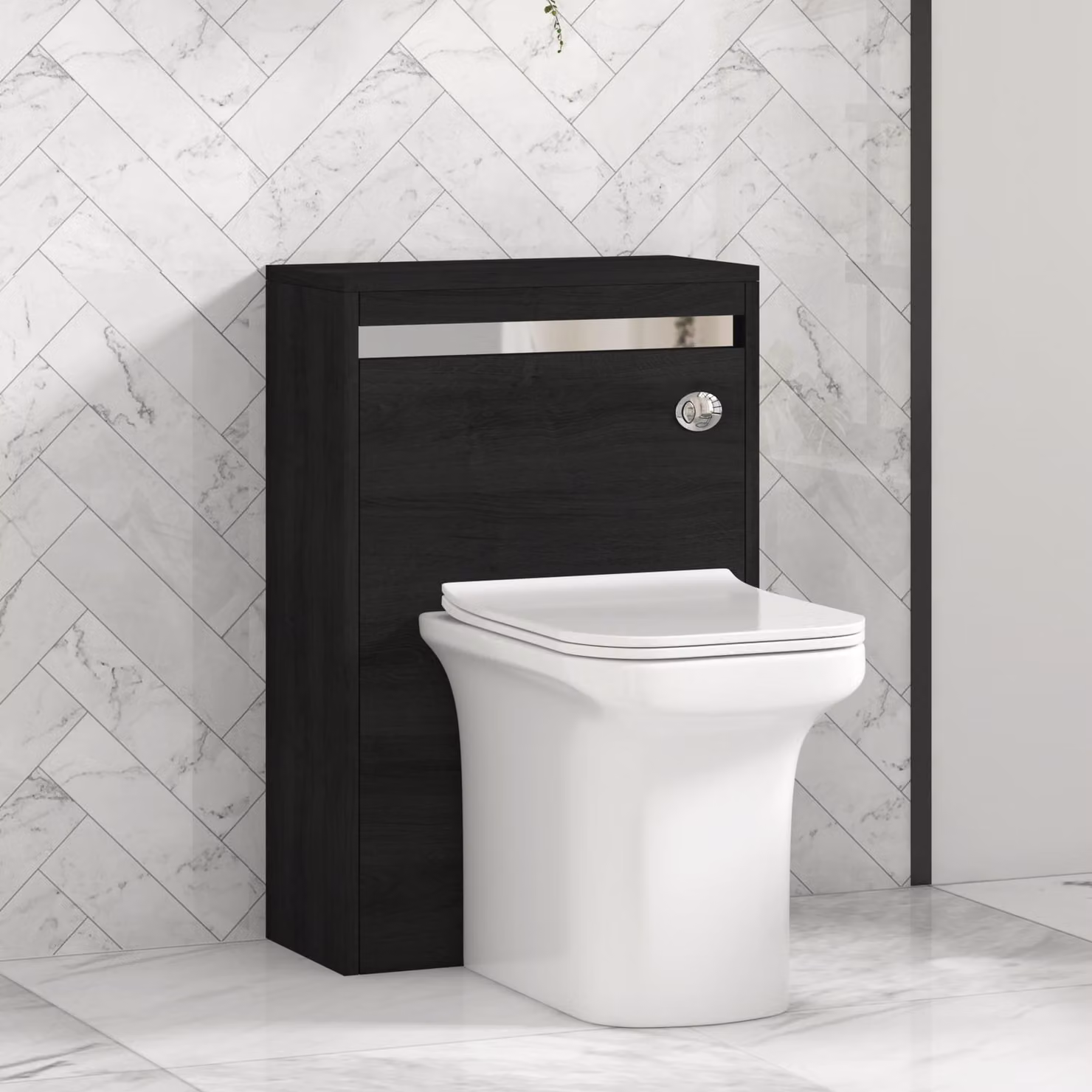 Royal Bathrooms Orion 540mm Hale Black BTW WC Unit with Crosby Rimless Ceramic Toilet Pan, Seat and Cistern with Chrome Accent Trim