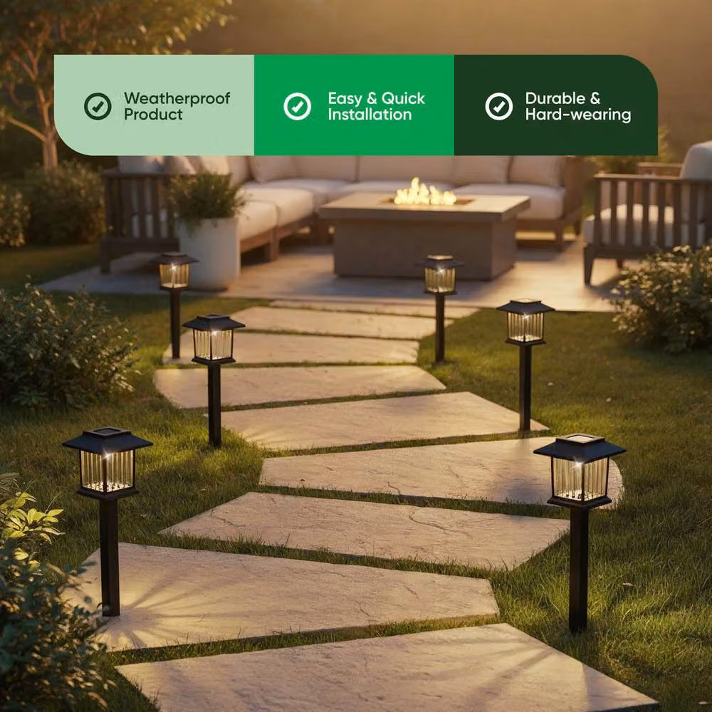 Gardenwize Pack of 6 Solar Lantern Garden Stake Lights with Warm White LED in Black, Height: 39 cm – 3