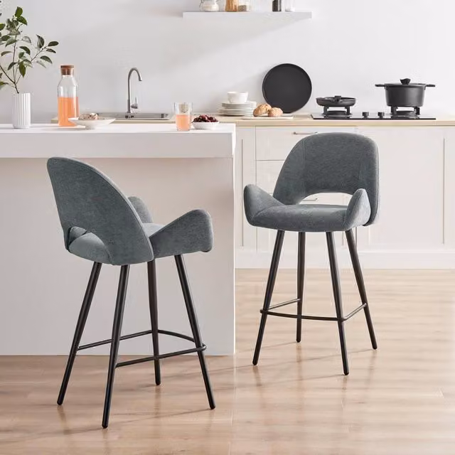 FurnitureboxUK Set of 2 Layla Grey Fabric Bar Chairs with Metal Legs – 1