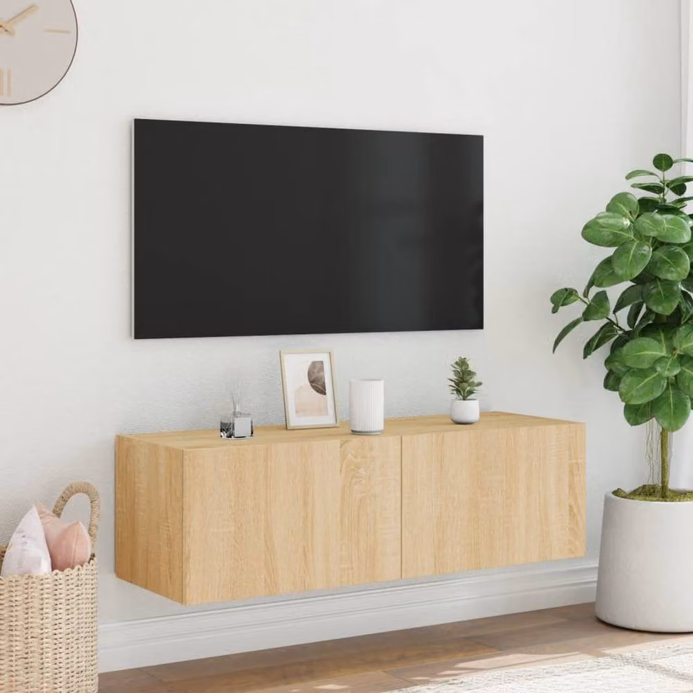 Berkfield Home Modern Wall-Mounted TV Cabinet with Integrated LED Lights in Sonoma Oak Brown, W: 100 cm, D: 35 cm, H: 31 cm – 5