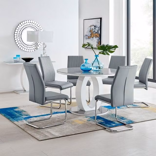 FurnitureboxUK Giovani Round Grey Dining Set with 120cm Glass Table and 4 Lorenzo Chairs
