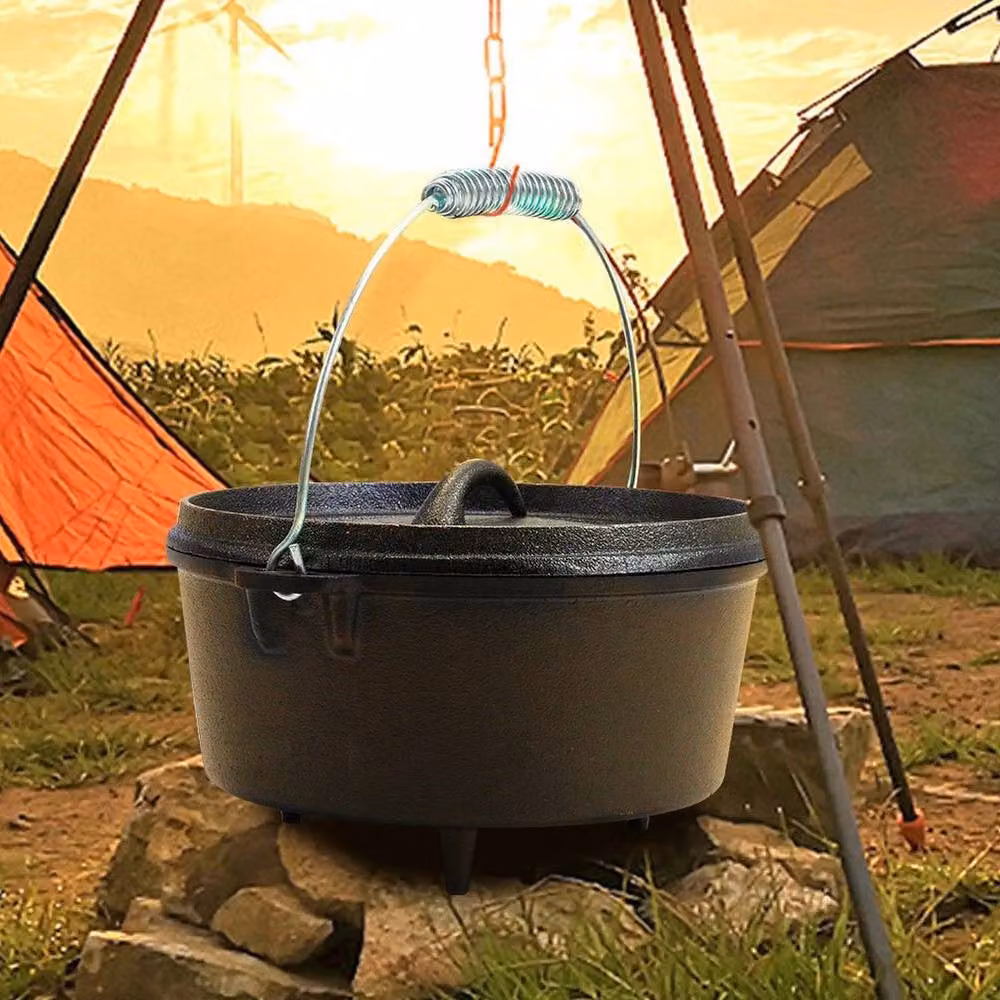 KORVIXA Pre-Seasoned Cast Iron Camp Dutch Oven Casserole with Legs in Black – 4