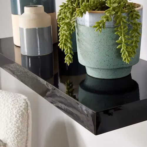 Home Source Pair of 2 Black Gloss Floating Wall Mounted Wooden Storage Shelves, W: 60 cm, D: 23.5 cm, H: 38 cm – 3