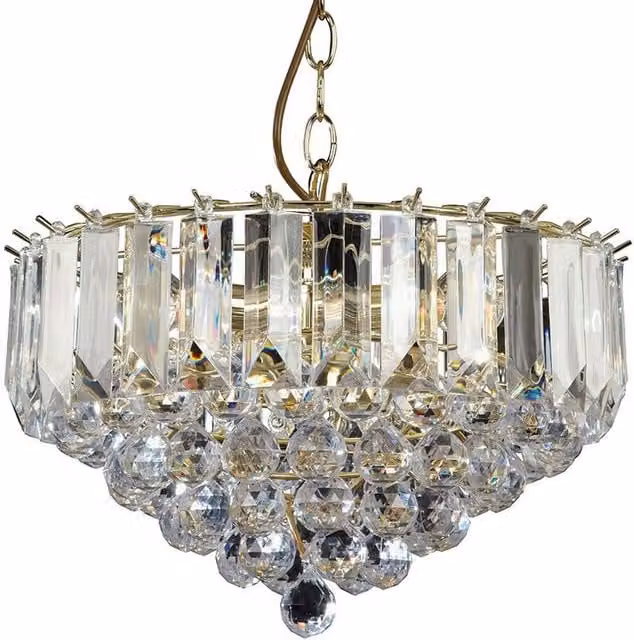 Loops 3 Light Chandelier Pendant in Brass and Transparent Acrylic, W/D/H: 60 x 38 x 38 cm