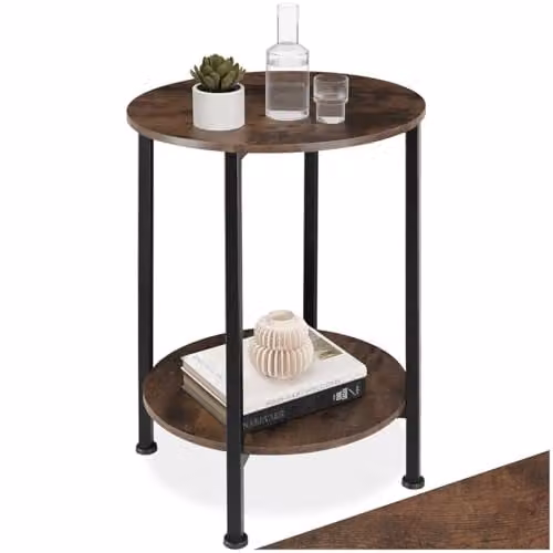 tectake Ballina Bedside Table in Dark Brown with Industrial Design, Diameter: 45 cm, Height: 64 cm