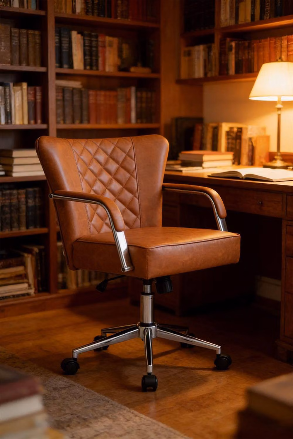 Living and Home Brown PU Leather Height-Adjustable Swivel Office Chair – 2