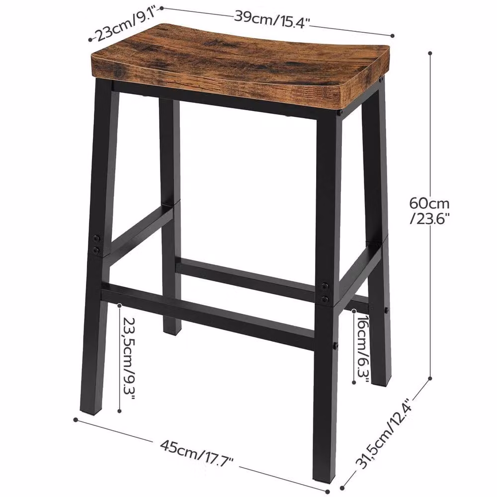 FORGEVIO Modern Wood Bar Stools Set of 2, Rustic Brown, L 39 x W 23 x H 60 cm – 2