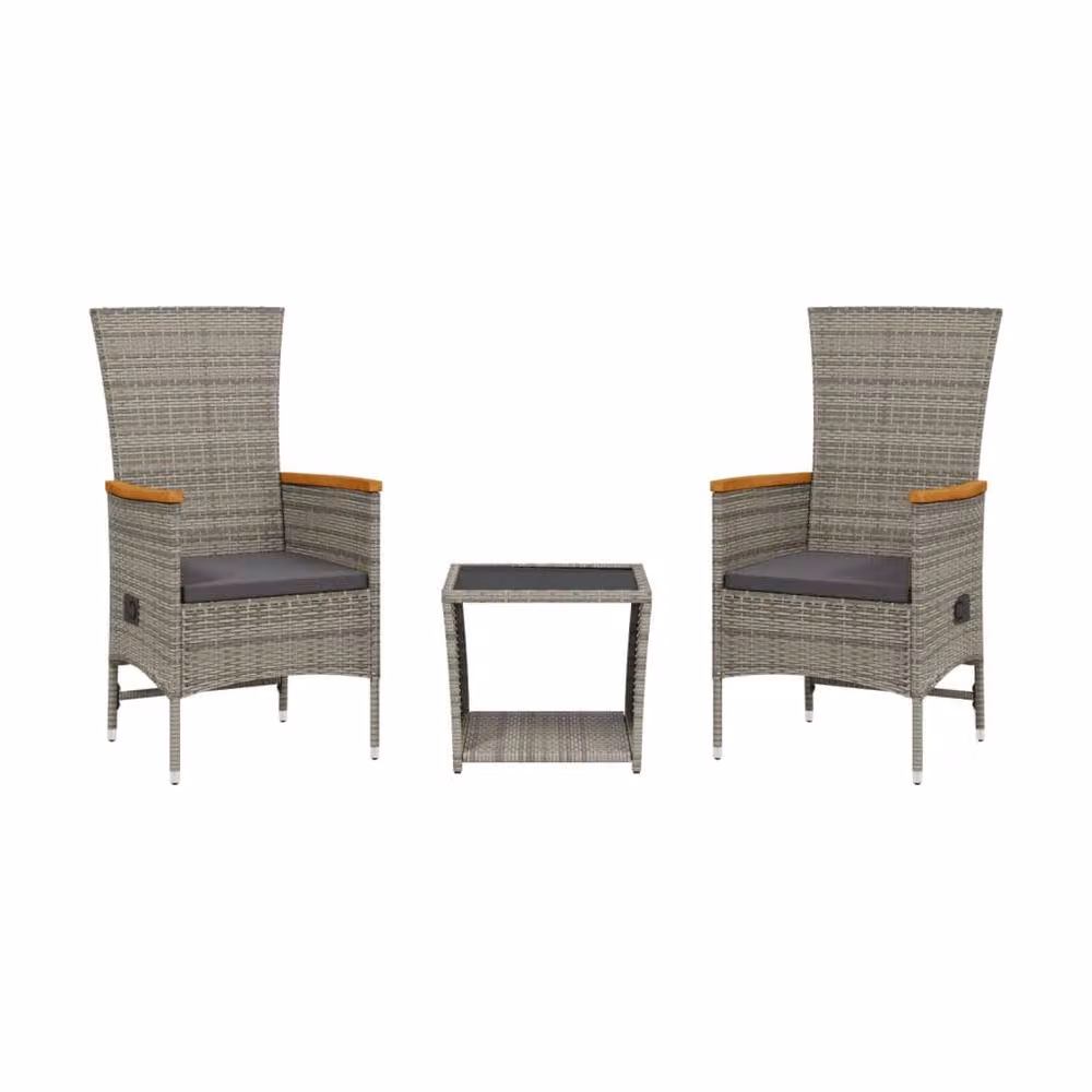 Berkfield Home 3 Piece Grey Poly Rattan Garden Dining Set with Cushions and Glass Table – 2