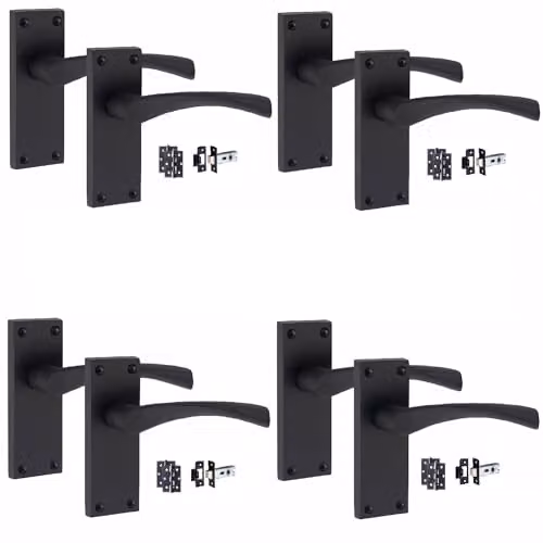 Golden Grace Victorian Scroll Astrid Door Handle Latch Set in Matt Black – 1