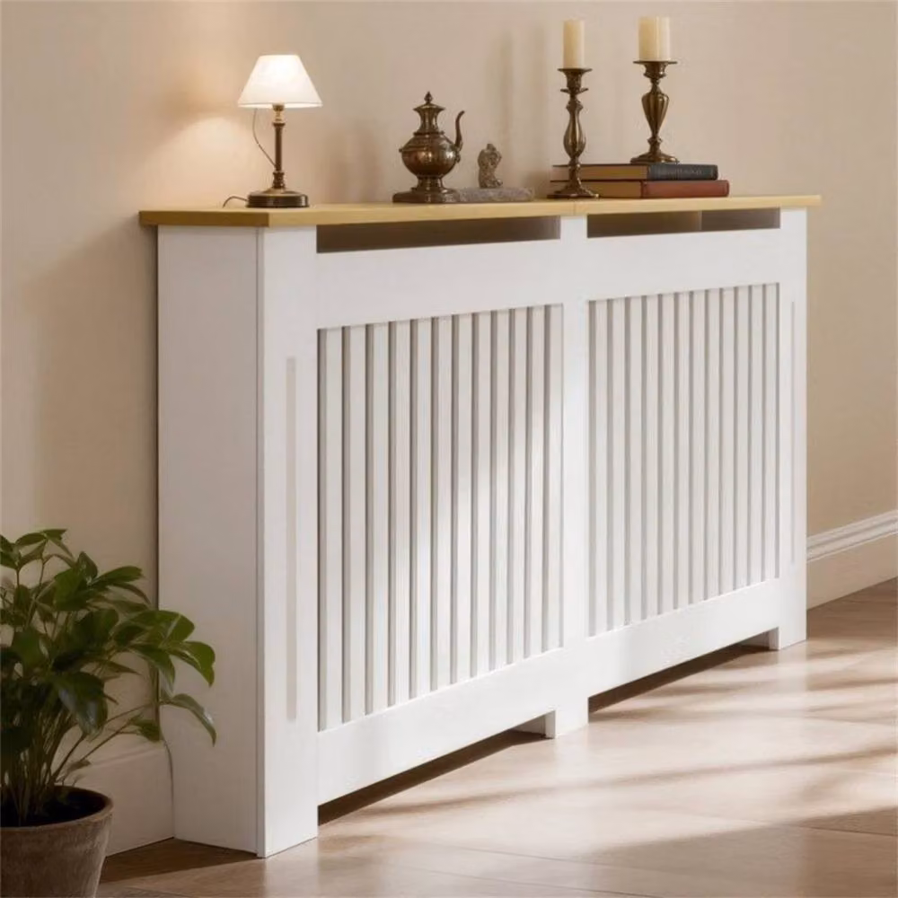 Hinsinc Vertical L-Shaped Wooden Radiator Cover Cabinet in White, W/D/H: 152 x 20 x 83 cm – 2