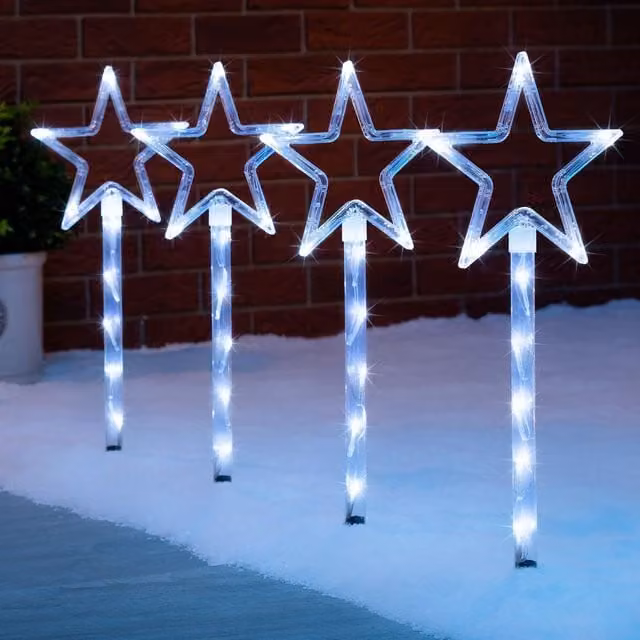 Christow Set of 4 Flashing LED Star Outdoor Christmas Path Lights in White, H 44 cm – 1