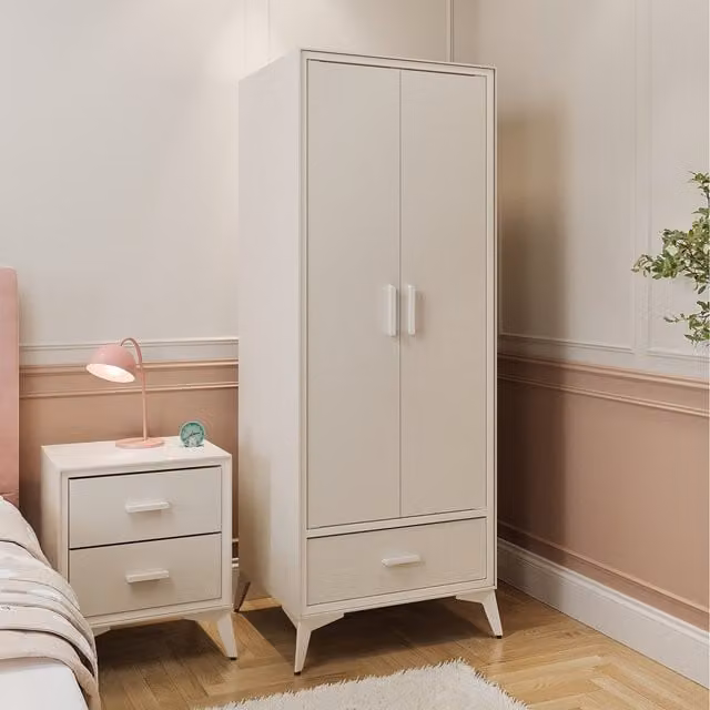 X Rocker Modern 2 Door Wardrobe with Integrated Drawers in Beige and White