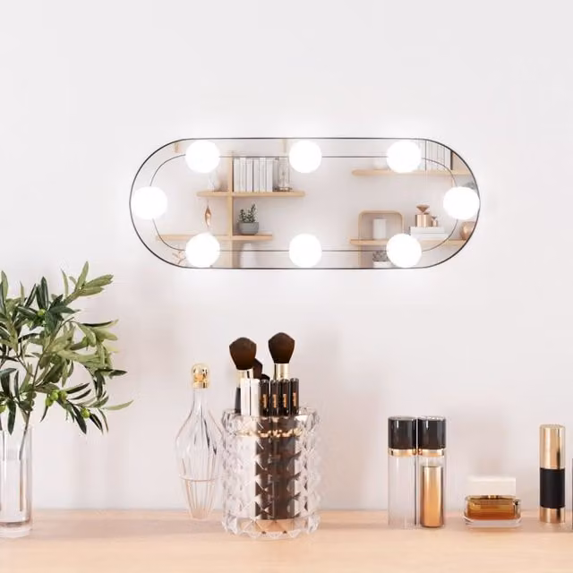 Berkfield Home Oval Glass Wall Mirror with LED Lights, Silver, W: 15 cm, H: 40 cm