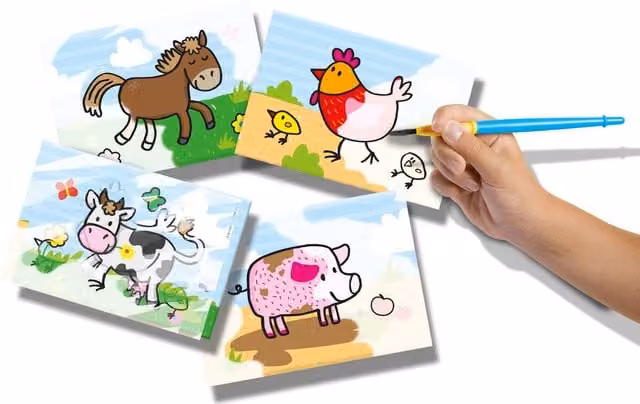SES Colouring with Water Farm Animals in Turquoise and Multicolour