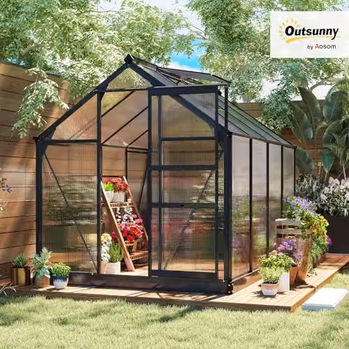Outsunny Aluminium and Polycarbonate Walk-In Garden Greenhouse with Sliding Door, Grey and Transparent – 2