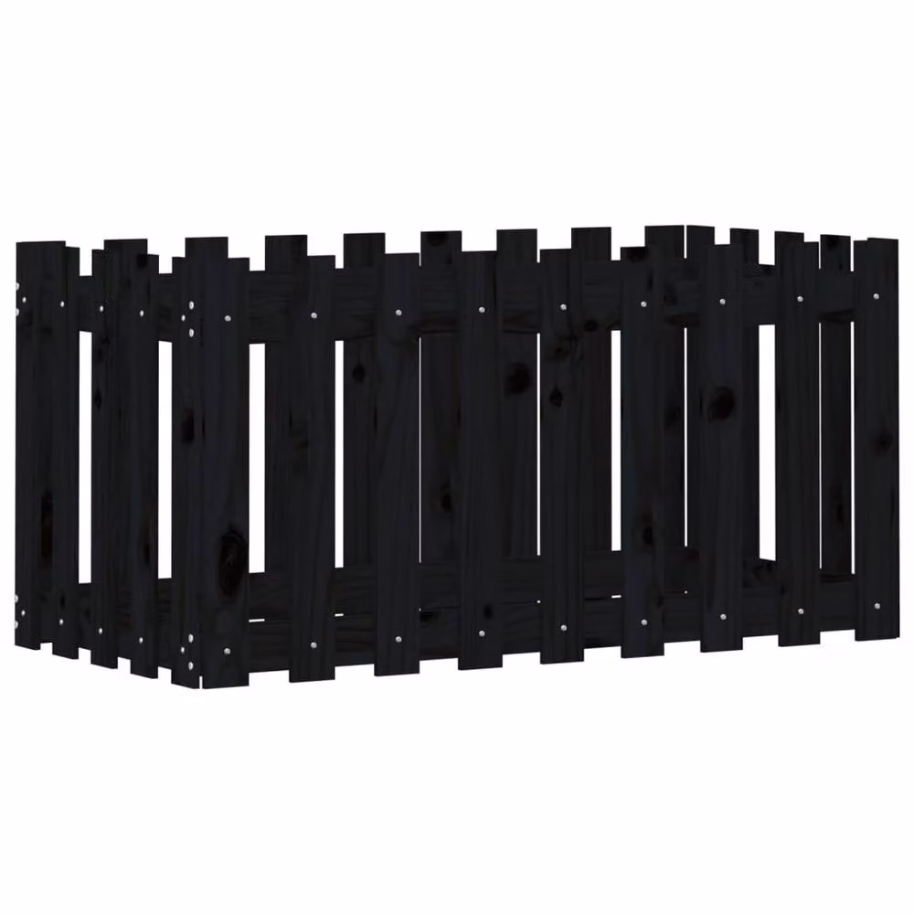 Berkfield Home Garden Raised Bed with Fence Design in Black Solid Wood Pine, W/D/H: 100 x 50 x 50 cm – 3