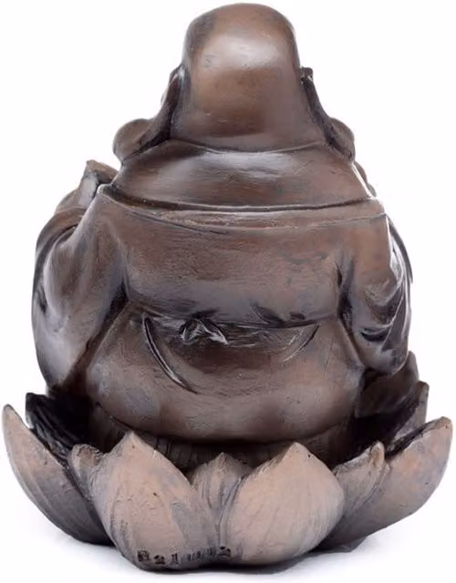 KDMK Wood Effect Lucky Buddha Backflow Incense Burner in Grey and Brown Ceramic