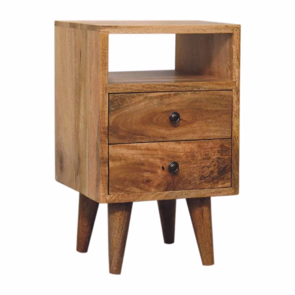 Direct Wicker Classic Mango Wood Bedside Table with 2 Drawers and Open Slot in Brown – 2