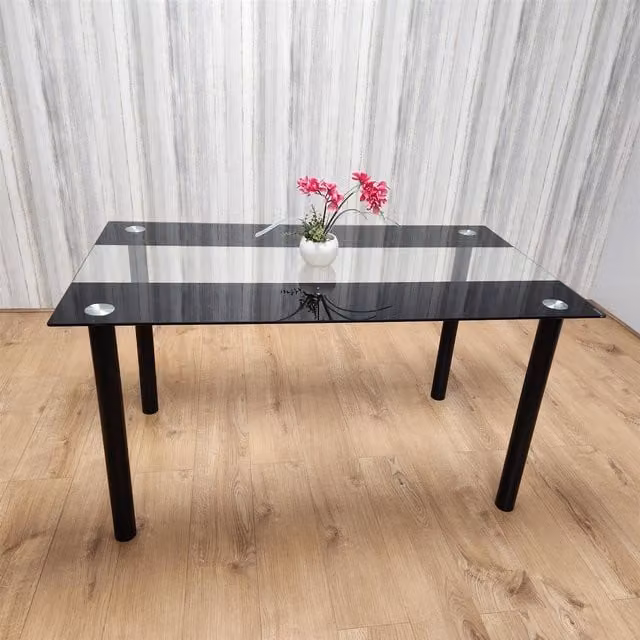 Kosy Koala Modern Rectangular Dining Table with Transparent Glass Top and Black Metal Legs, Seats 6, W/D/H: 180 x 80 x 75 cm