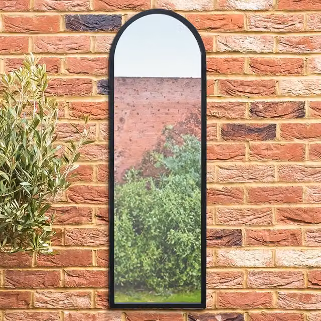 MirrorOutlet Arcus Modern Arched Outdoor Garden Wall Mirror in Black, Width: 120 cm