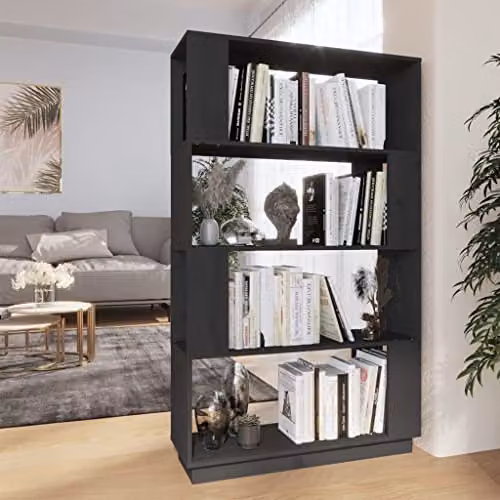 vidaXL Grey Solid Wood Pine Book Cabinet and Room Divider, W: 80 cm, D: 25 cm, H: 132 cm – 2