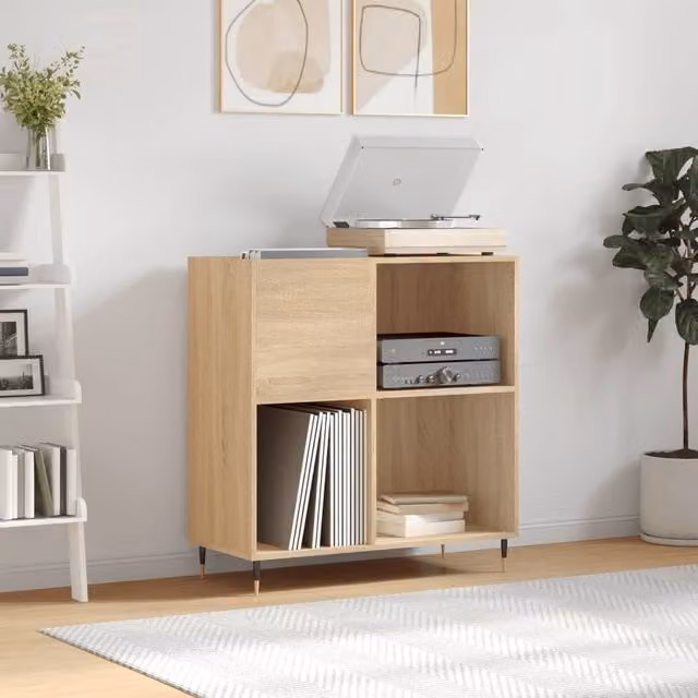 Berkfield Home Record Cabinet in Sonoma Oak and Brown, W: 84.5 cm, D: 38 cm, H: 89 cm