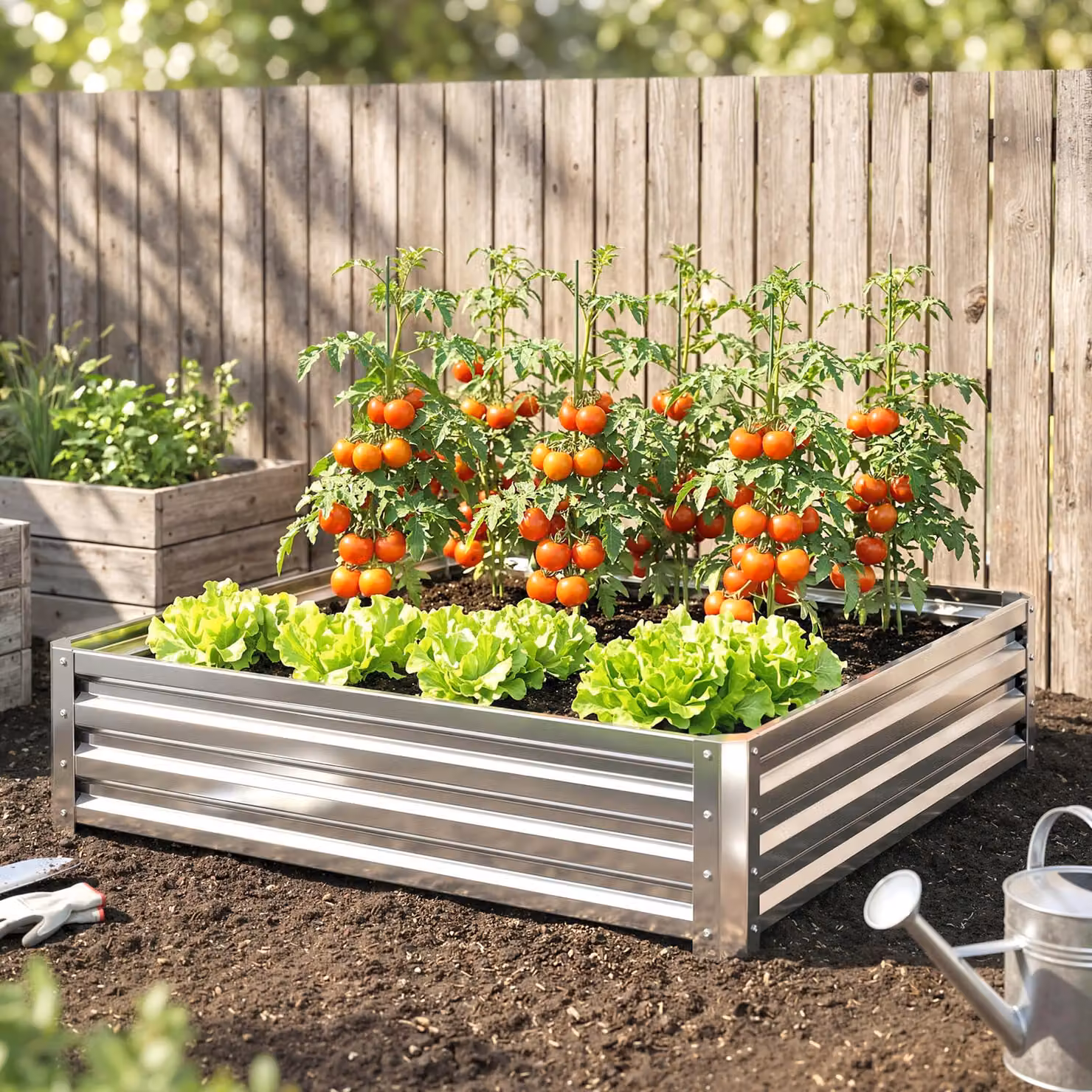 Outsunny Square Raised Garden Bed Box with Galvanised Steel Frame in Silver Tone, W/D/H: 120 x 120 x 30 cm – 5