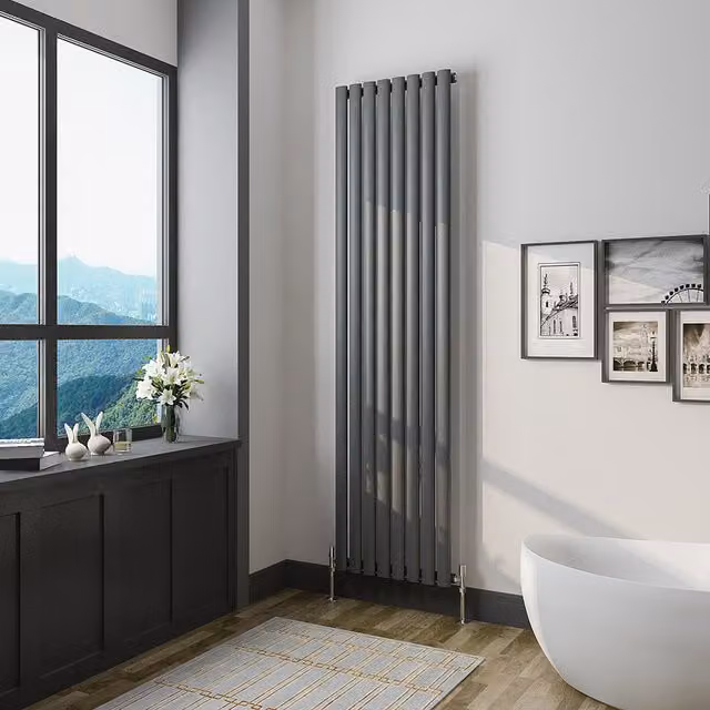 AicaBathroom Vertical Oval Column Steel Radiator in Anthracite, H 180 cm x W 47.2 cm