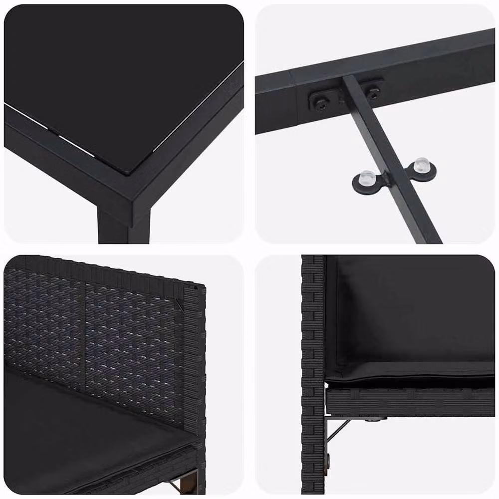Berkfield Home 5 Piece Black Poly Rattan Garden Dining Set with Glass Top – 4